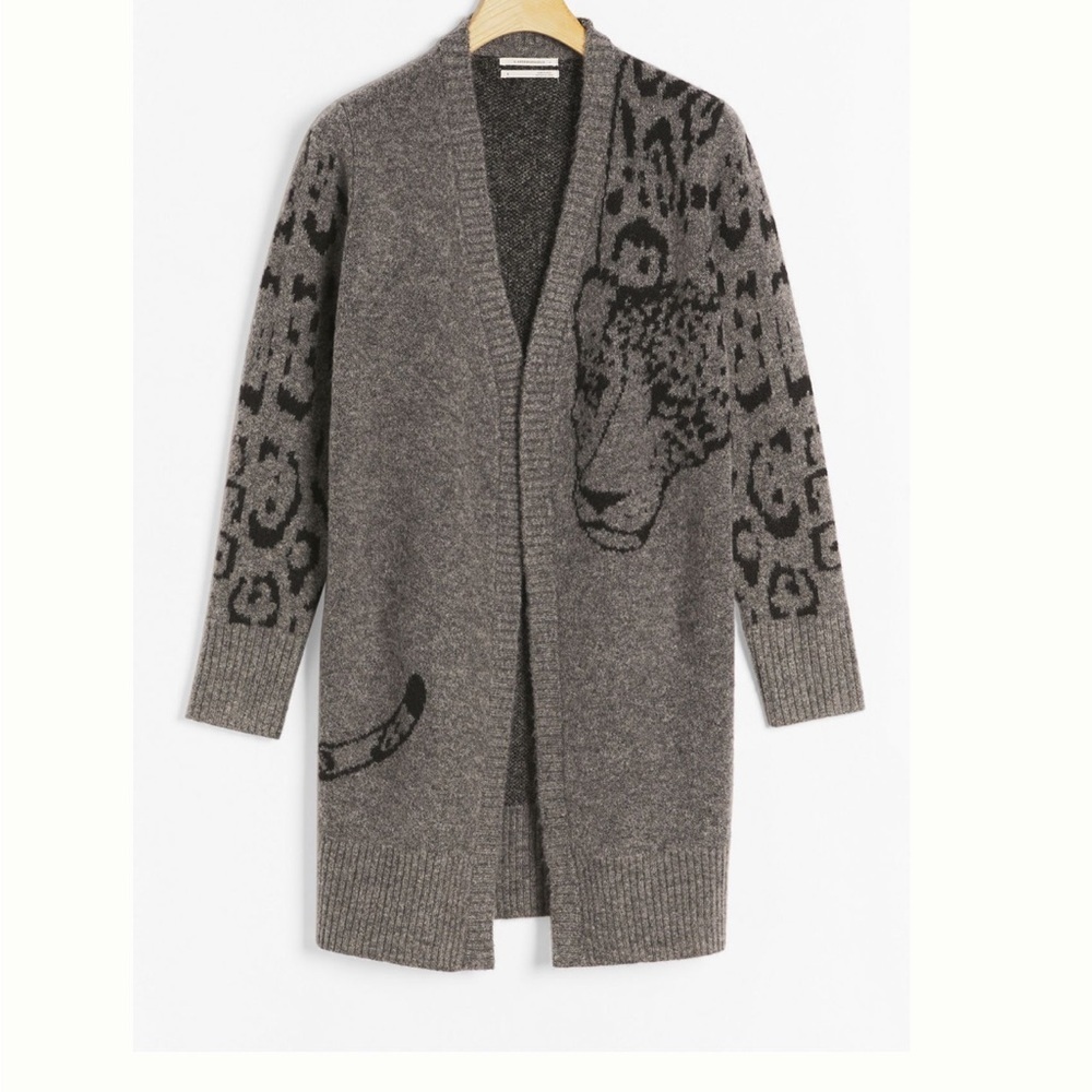 Anthropologie Averie Lucerne Leopard Cardigan Cardi Gray Black Oversized